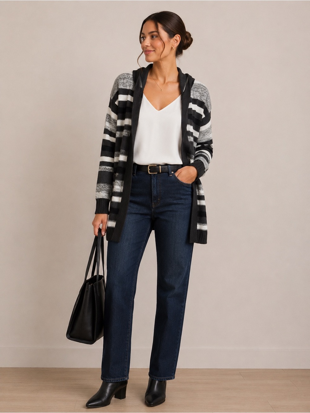 Evelyn Taylor Striped Hooded Cardigan